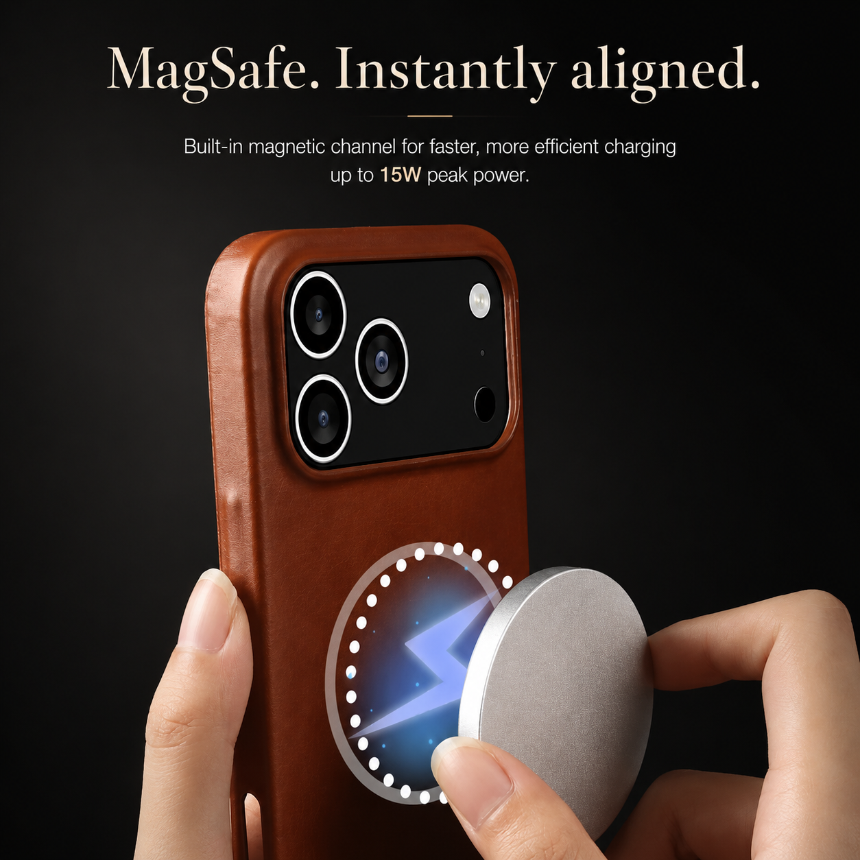 Premium iPhone Case MagSafe Compatible Genuine Leather Cover with Camera Lens Protection, Shockproof Full Coverage Design and Anti Slip Finish