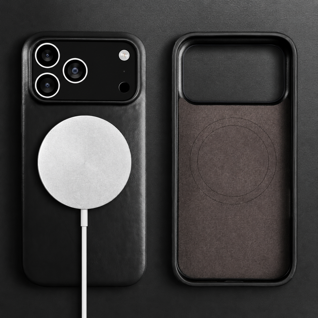 Premium iPhone Case MagSafe Compatible Genuine Leather Cover with Camera Lens Protection, Shockproof Full Coverage Design and Anti Slip Finish