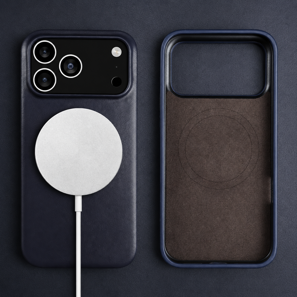 Premium iPhone Case MagSafe Compatible Genuine Leather Cover with Camera Lens Protection, Shockproof Full Coverage Design and Anti Slip Finish
