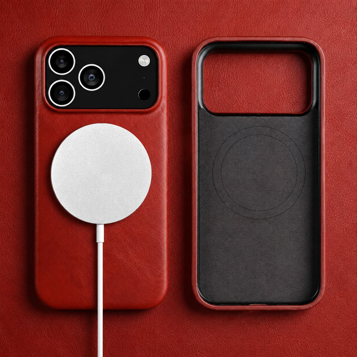 Premium iPhone Case MagSafe Compatible Genuine Leather Cover with Camera Lens Protection, Shockproof Full Coverage Design and Anti Slip Finish