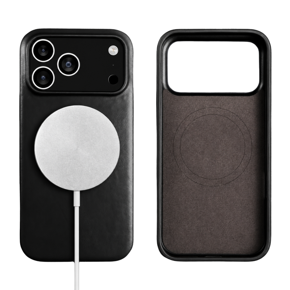 Premium iPhone Case MagSafe Compatible Genuine Leather Cover with Camera Lens Protection, Shockproof Full Coverage Design and Anti Slip Finish