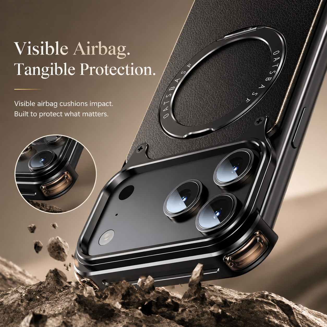 Premium iPhone Case MagSafe Compatible Genuine Leather Magnetic Cover Rotating Stand Ring Shockproof Anti Drop Frameless Wireless Charging Grip