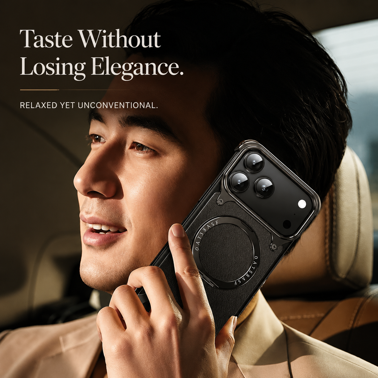Premium iPhone Case MagSafe Compatible Genuine Leather Magnetic Cover Rotating Stand Ring Shockproof Anti Drop Frameless Wireless Charging Grip