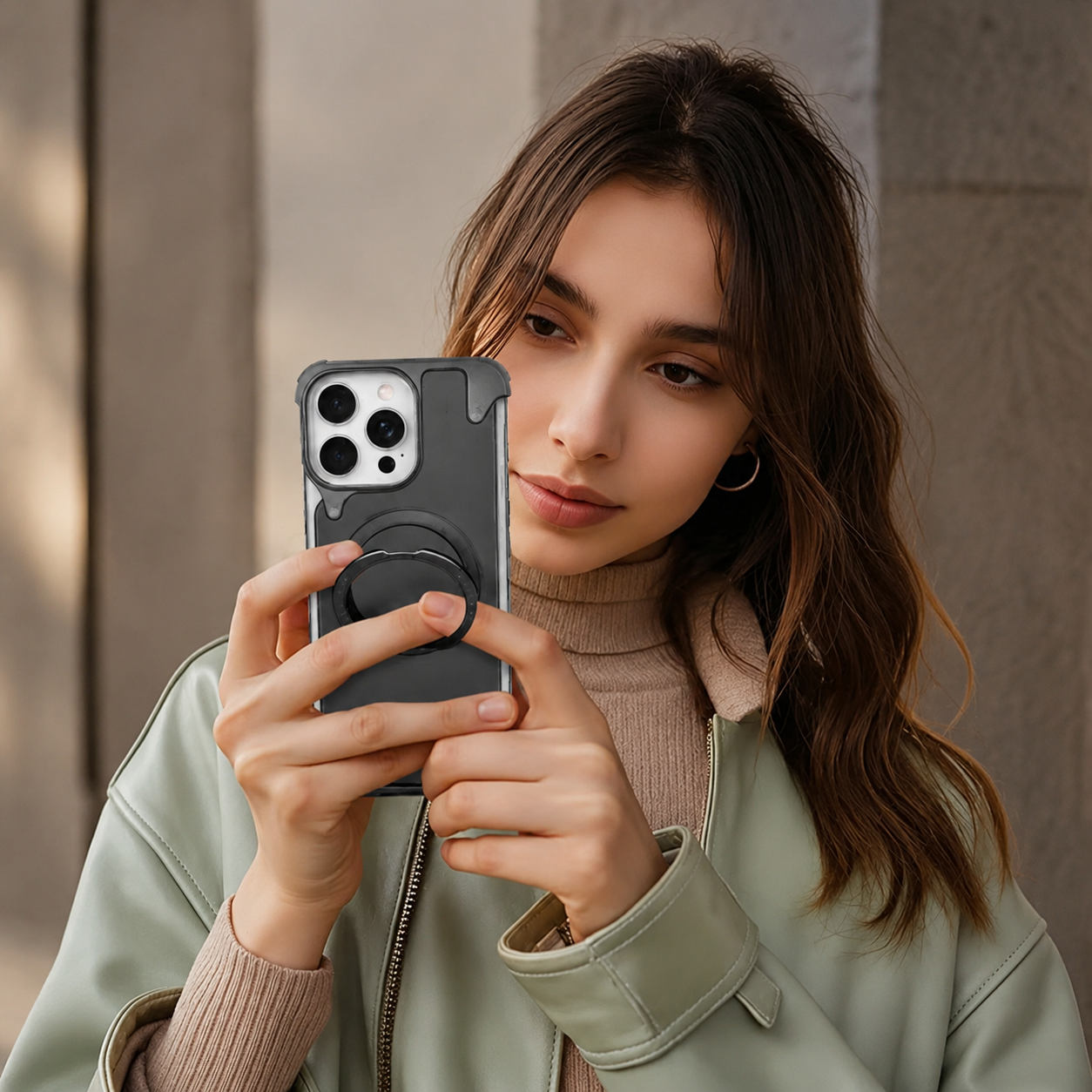 Premium iPhone Case MagSafe Compatible Genuine Leather Magnetic Cover Rotating Stand Ring Shockproof Anti Drop Frameless Wireless Charging Grip