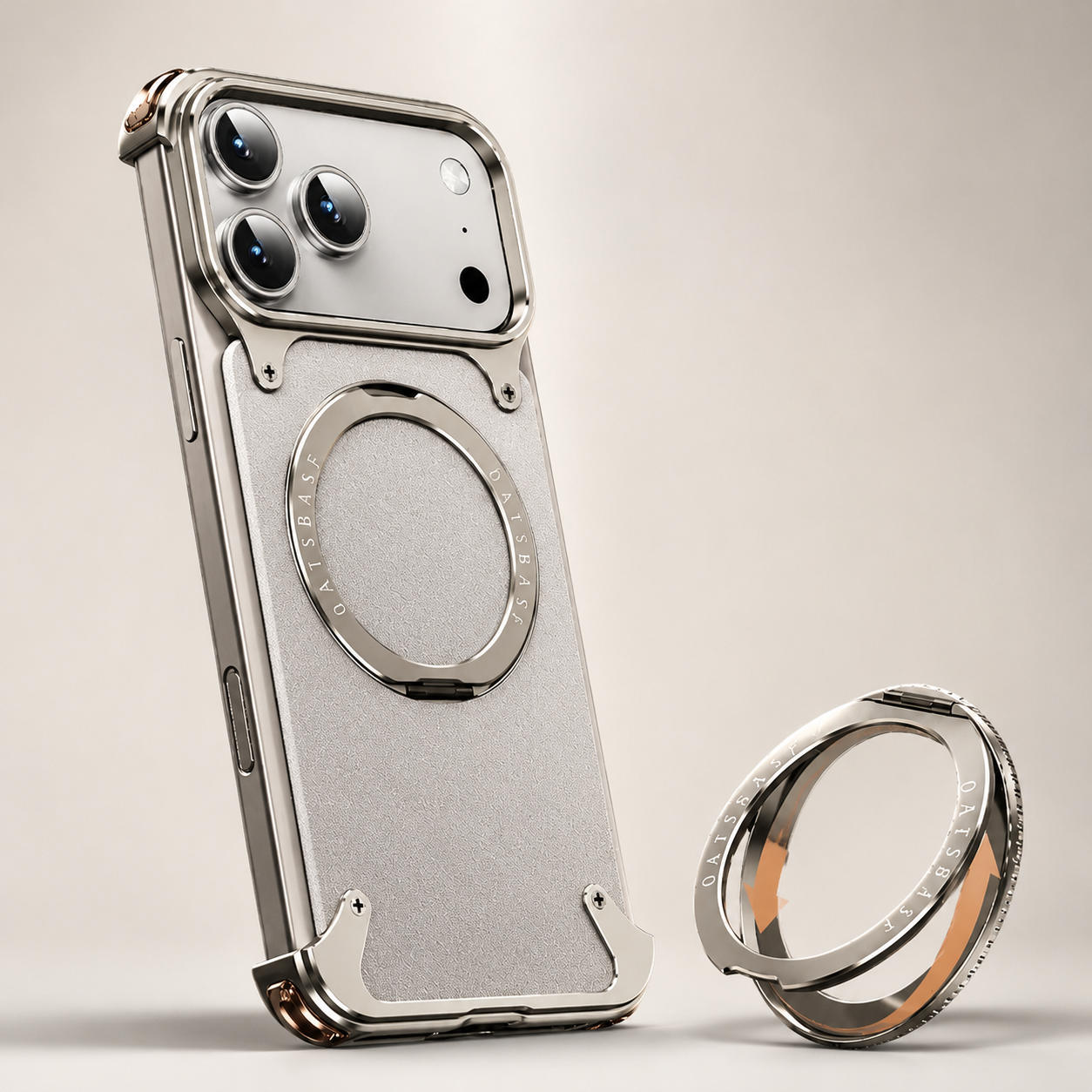 Premium iPhone Case MagSafe Compatible Genuine Leather Magnetic Cover Rotating Stand Ring Shockproof Anti Drop Frameless Wireless Charging Grip