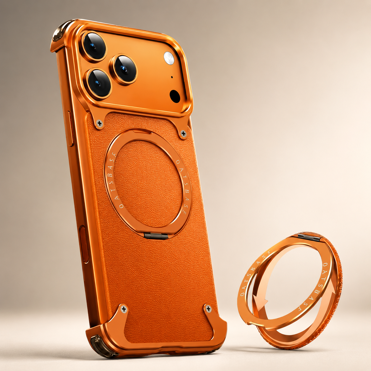 Premium iPhone Case MagSafe Compatible Genuine Leather Magnetic Cover Rotating Stand Ring Shockproof Anti Drop Frameless Wireless Charging Grip