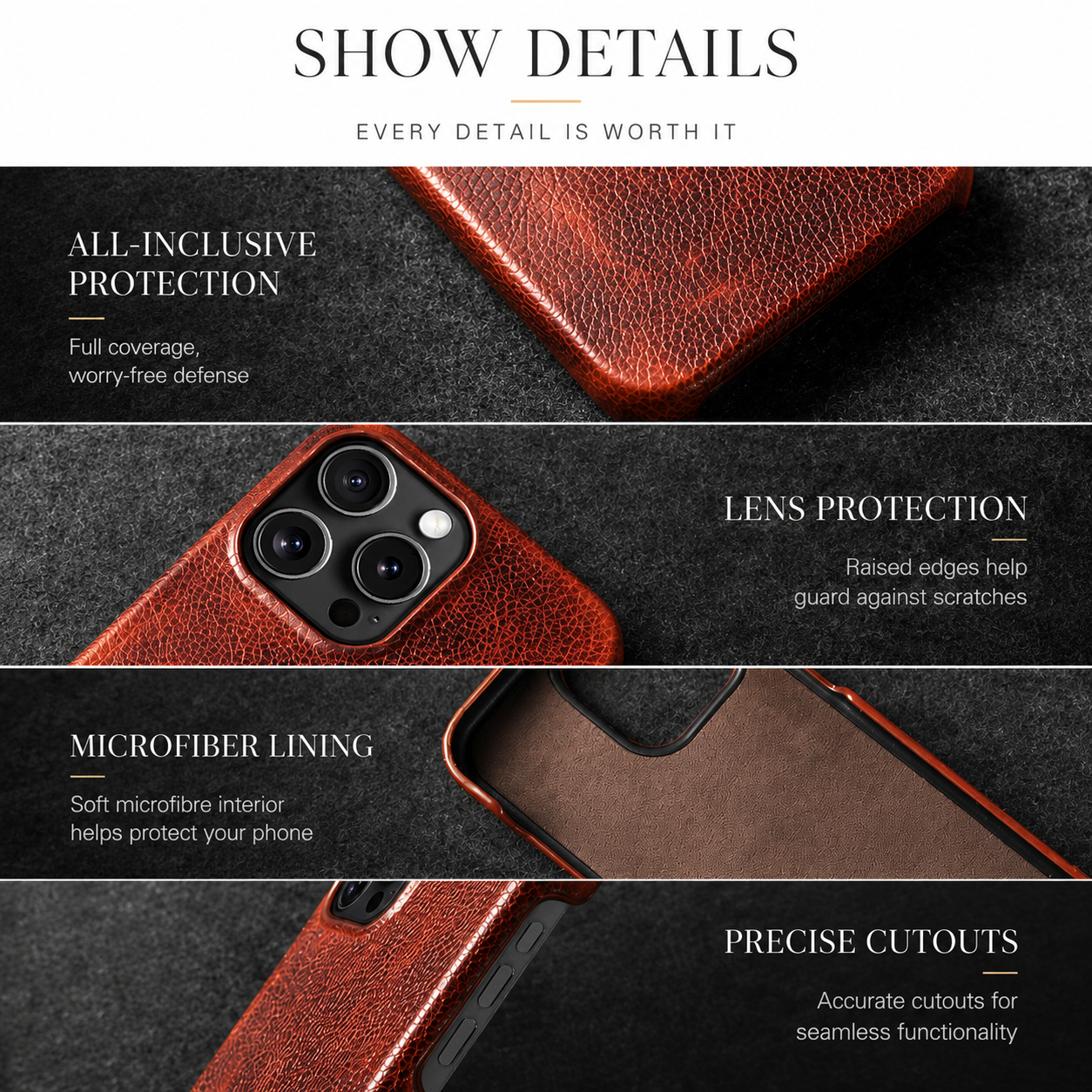 Premium iPhone Case MagSafe Compatible Genuine Leather Protective Cover Camera Lens Protection Shockproof Strap Design Slim Carry Strap