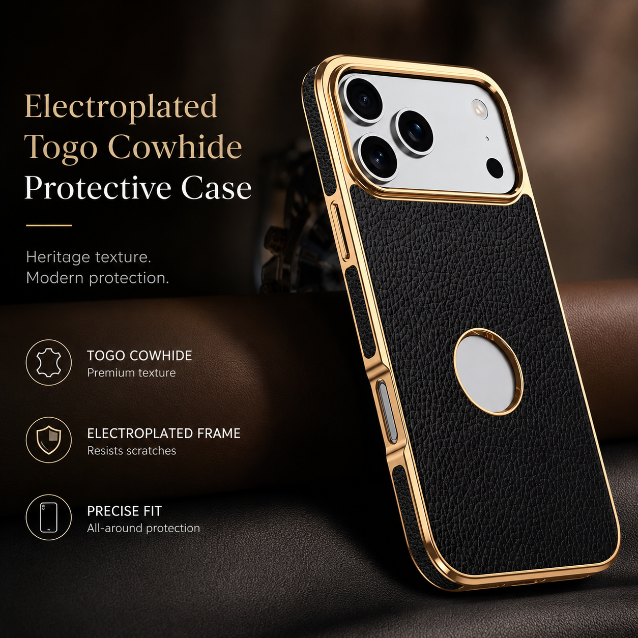 Premium iPhone Case MagSafe Compatible Genuine Leather Protective Cover Cowhide Lychee Texture Anti Fingerprint Slim Shockproof Design