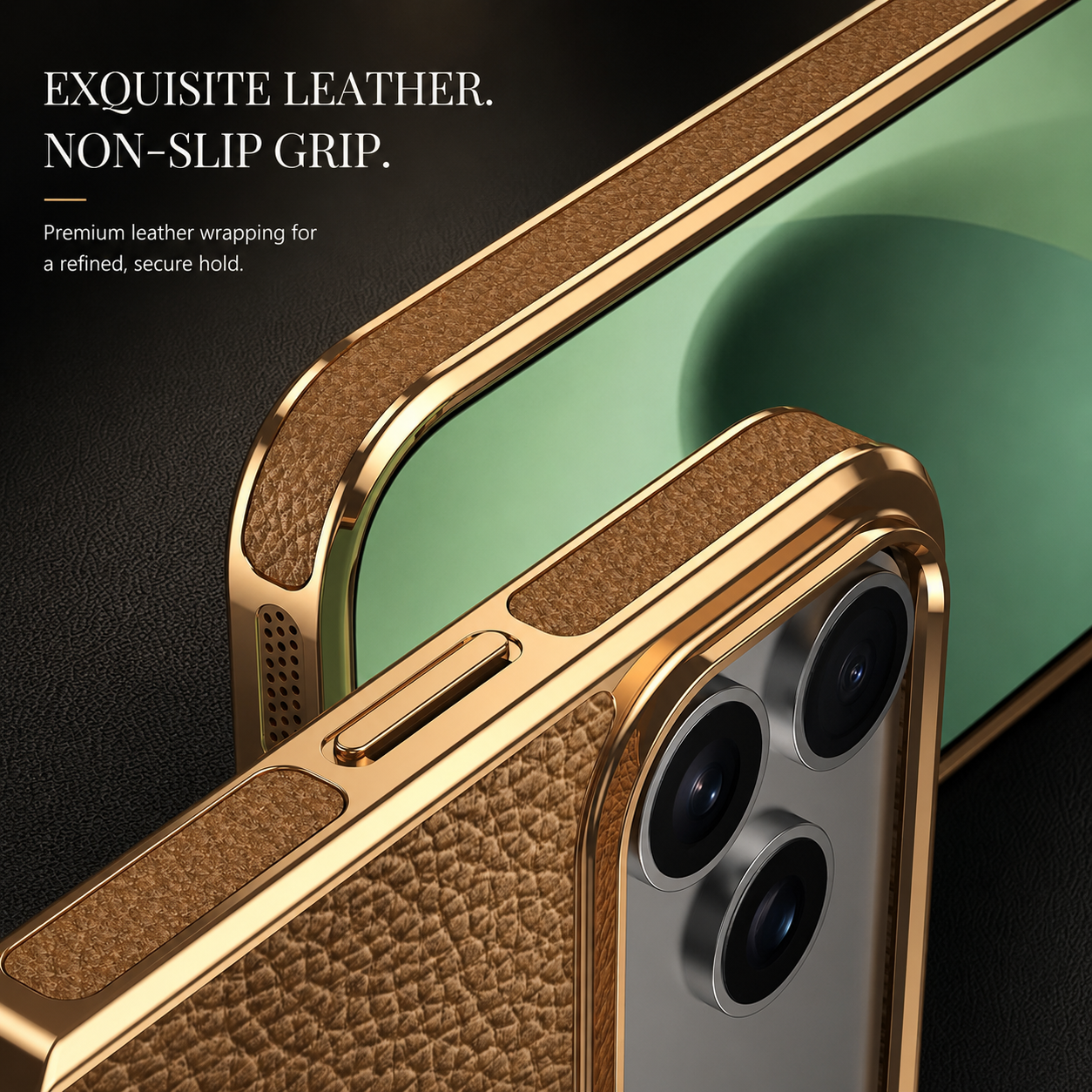 Premium iPhone Case MagSafe Compatible Genuine Leather Protective Cover Cowhide Lychee Texture Anti Fingerprint Slim Shockproof Design