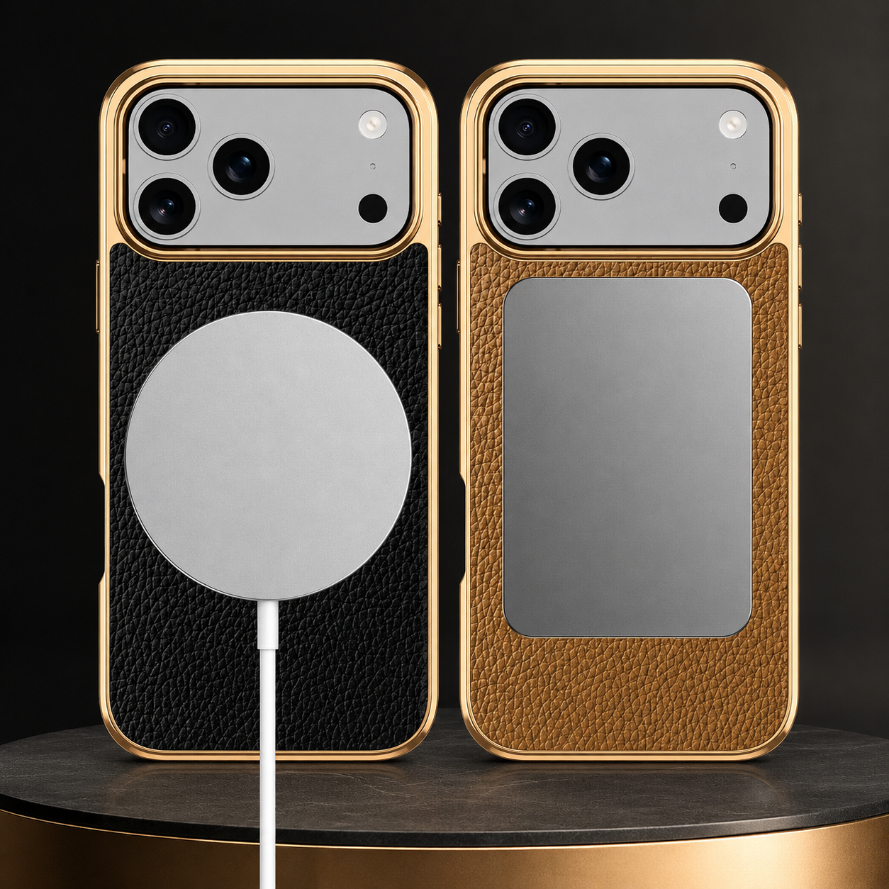 Premium iPhone Case MagSafe Compatible Genuine Leather Protective Cover Cowhide Lychee Texture Anti Fingerprint Slim Shockproof Design