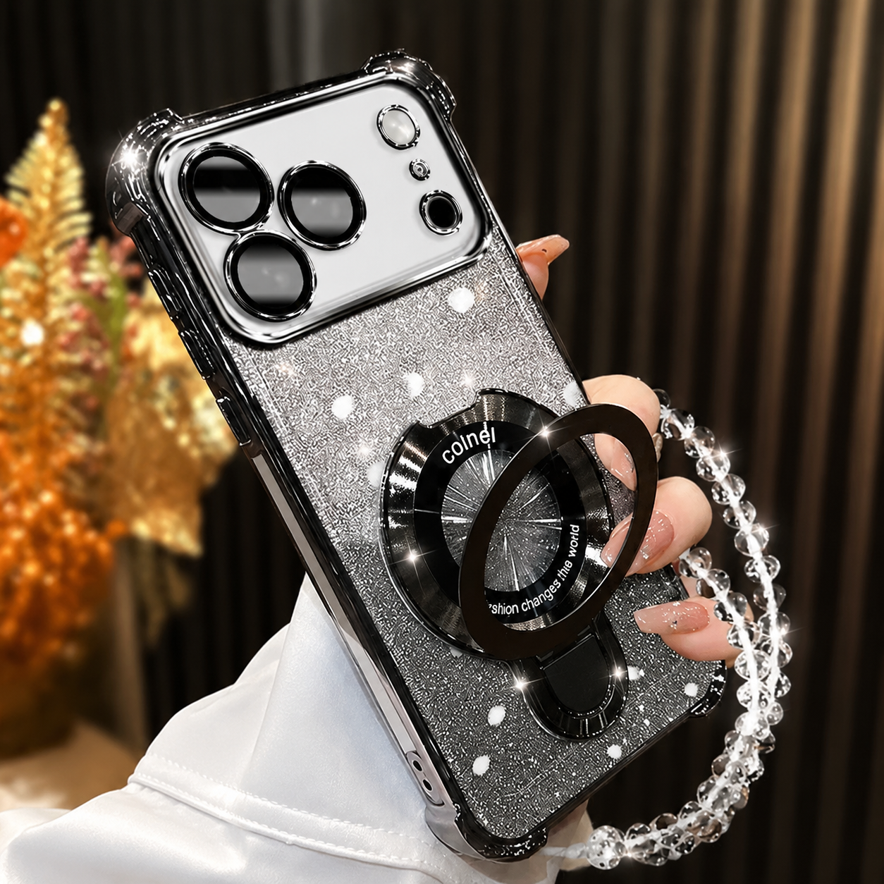 Premium iPhone Case MagSafe Compatible Glitter Bracelet Cover with Shockproof Dual Layer Protection, Anti Fingerprint Silicone, Kickstand Holder
