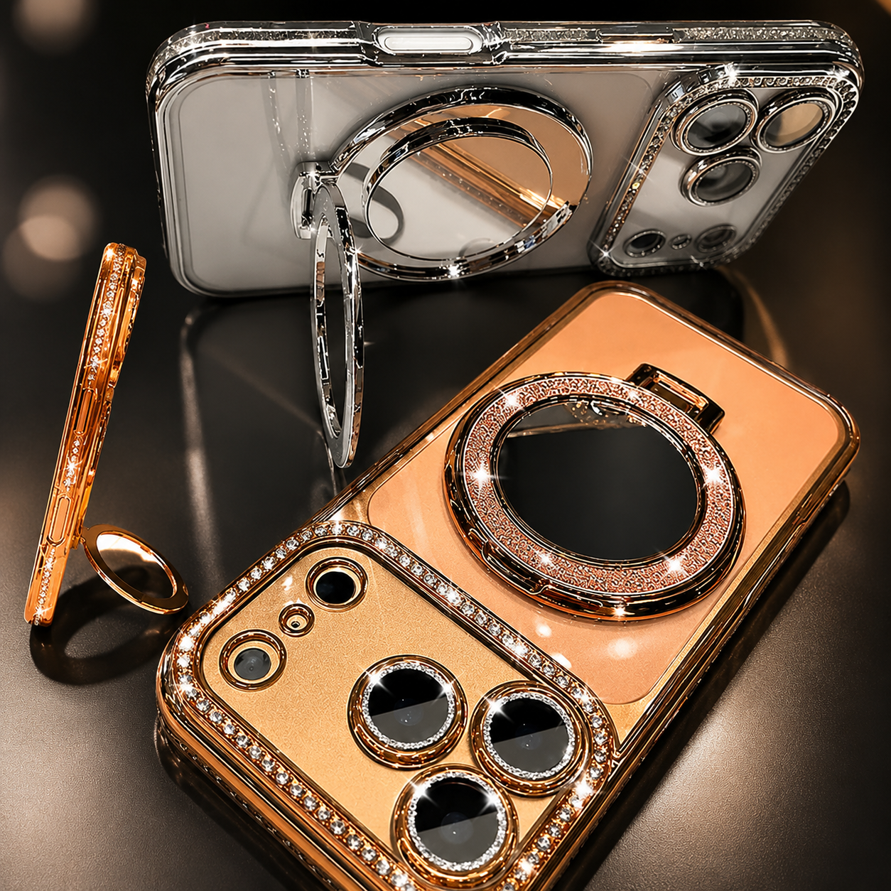 Premium iPhone Case MagSafe Compatible Glitter Mirror Protective Cover Camera Lens Protection Anti Fingerprint Shockproof Non Slip Transparent Back