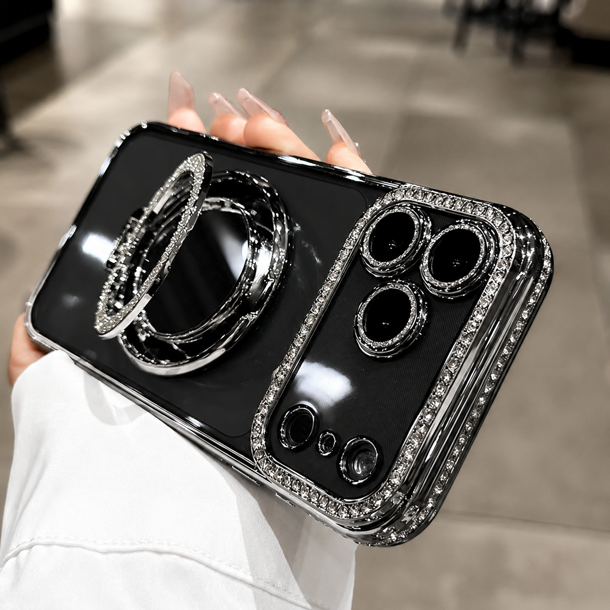 Premium iPhone Case MagSafe Compatible Glitter Mirror Protective Cover Camera Lens Protection Anti Fingerprint Shockproof Non Slip Transparent Back