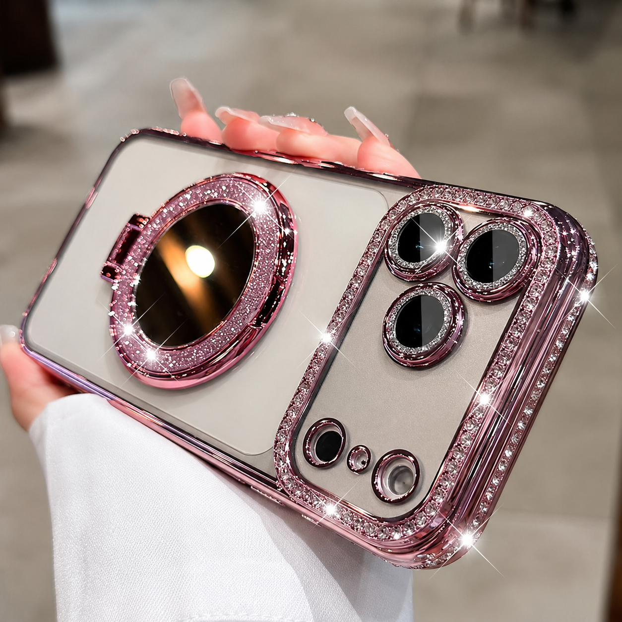 Premium iPhone Case MagSafe Compatible Glitter Mirror Protective Cover Camera Lens Protection Anti Fingerprint Shockproof Non Slip Transparent Back