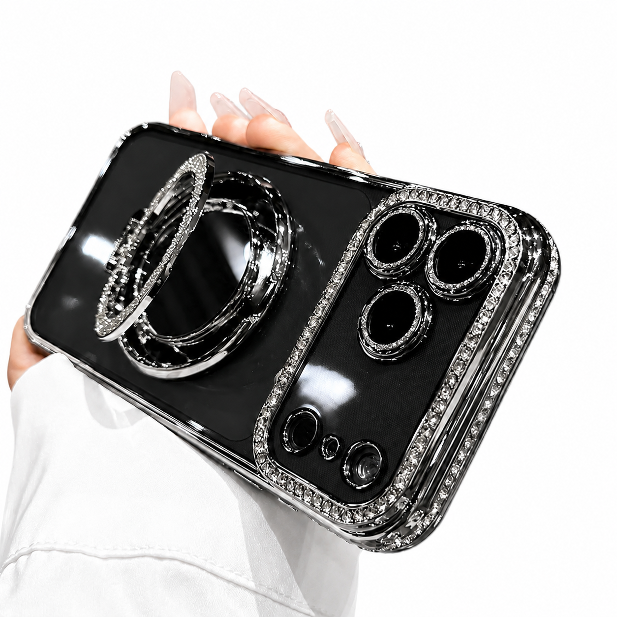 Premium iPhone Case MagSafe Compatible Glitter Mirror Protective Cover Camera Lens Protection Anti Fingerprint Shockproof Non Slip Transparent Back