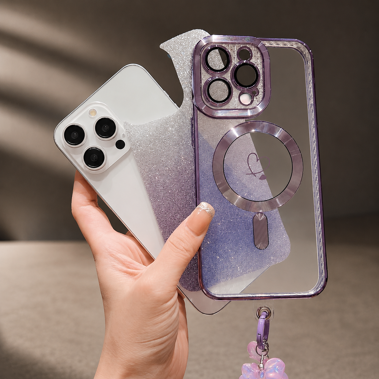 Premium iPhone Case MagSafe Compatible Gradient Glitter Crossbody Strap Shockproof TPU Protective Cover Camera Lens Protection Slim Lightweight Design