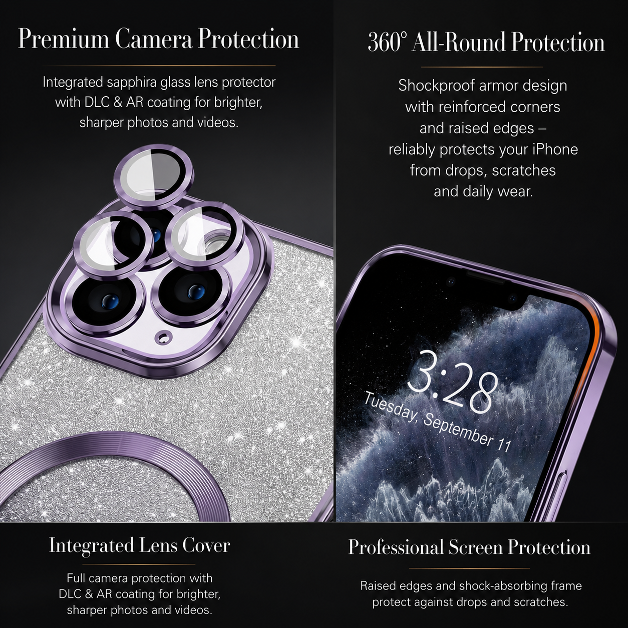 Premium iPhone Case MagSafe Compatible Gradient Glitter Crossbody Strap Shockproof TPU Protective Cover Camera Lens Protection Slim Lightweight Design