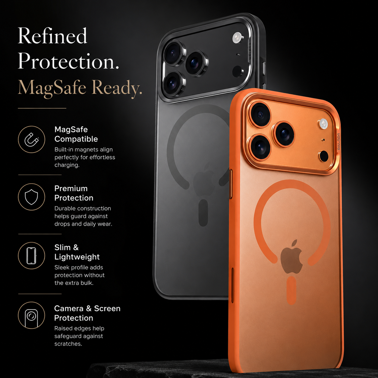 Premium iPhone Case MagSafe Compatible Hybrid Cover with Alloy Camera Frame, Shockproof Design, Secure Grip, Anti Fingerprint Finish and Camera Lens Protection