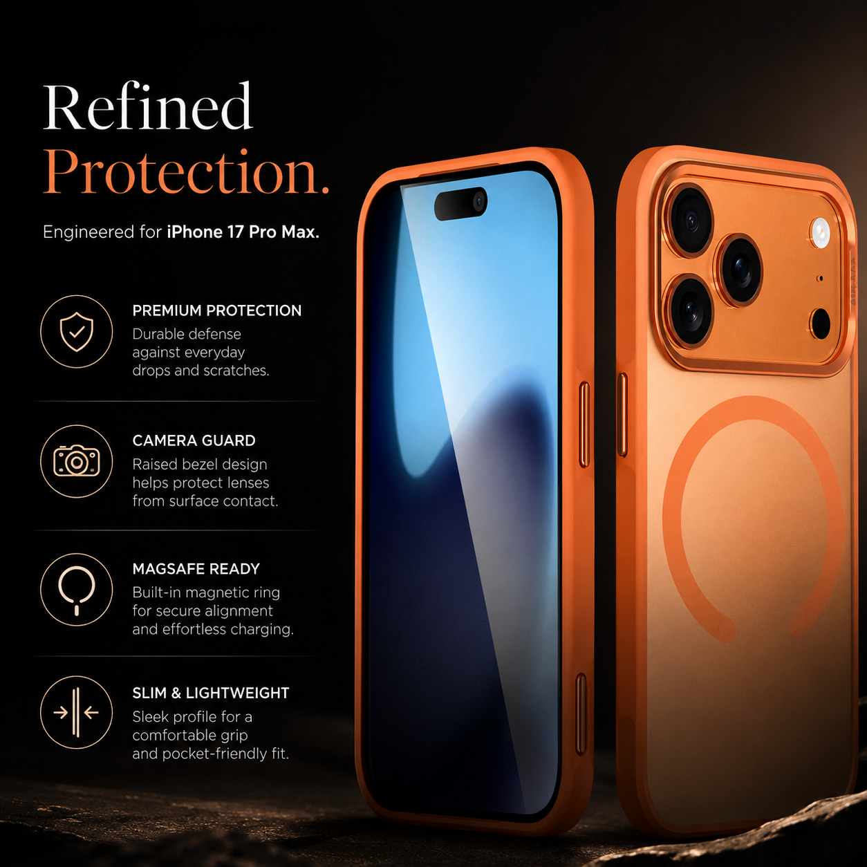 Premium iPhone Case MagSafe Compatible Hybrid Cover with Alloy Camera Frame, Shockproof Design, Secure Grip, Anti Fingerprint Finish and Camera Lens Protection