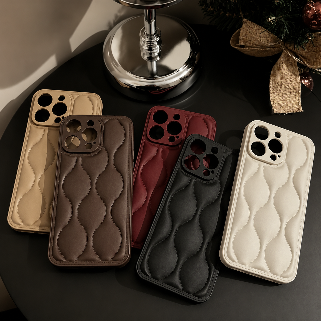Premium iPhone Case MagSafe Compatible Leather 3D Wave Texture Shockproof Protective Cover Silicone Bumper Camera Lens Guard Slim Finish Grip