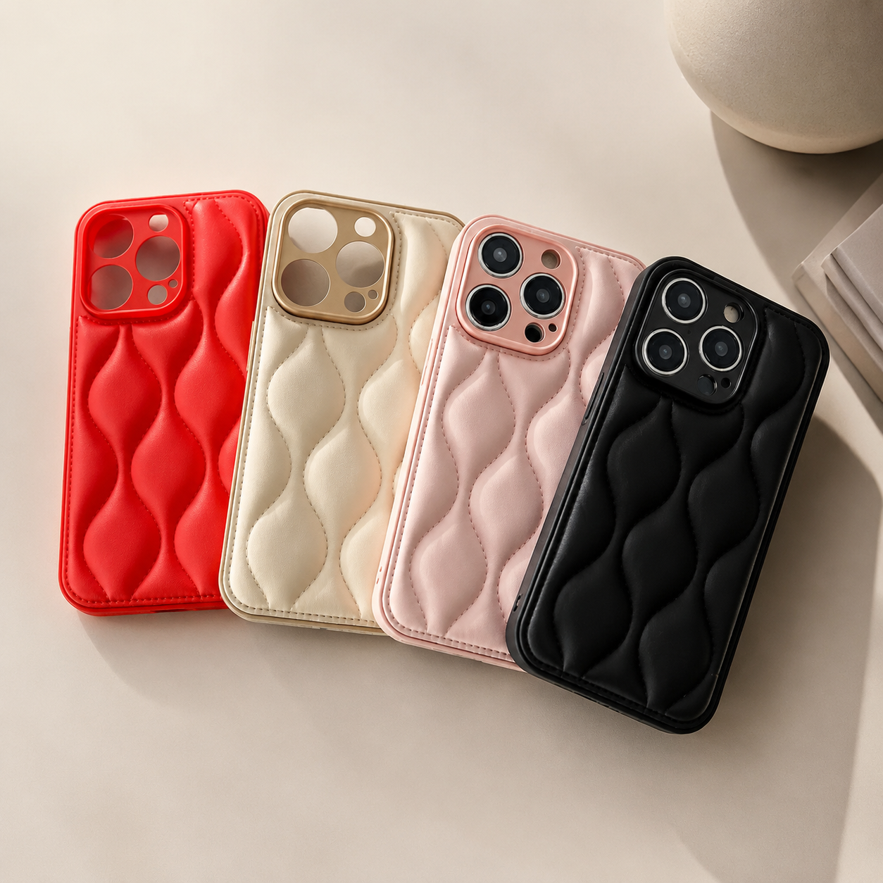 Premium iPhone Case MagSafe Compatible Leather 3D Wave Texture Shockproof Protective Cover Silicone Bumper Camera Lens Guard Slim Finish Grip