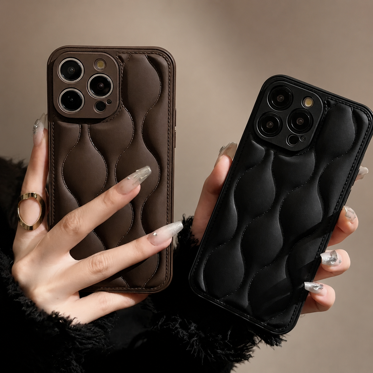 Premium iPhone Case MagSafe Compatible Leather 3D Wave Texture Shockproof Protective Cover Silicone Bumper Camera Lens Guard Slim Finish Grip