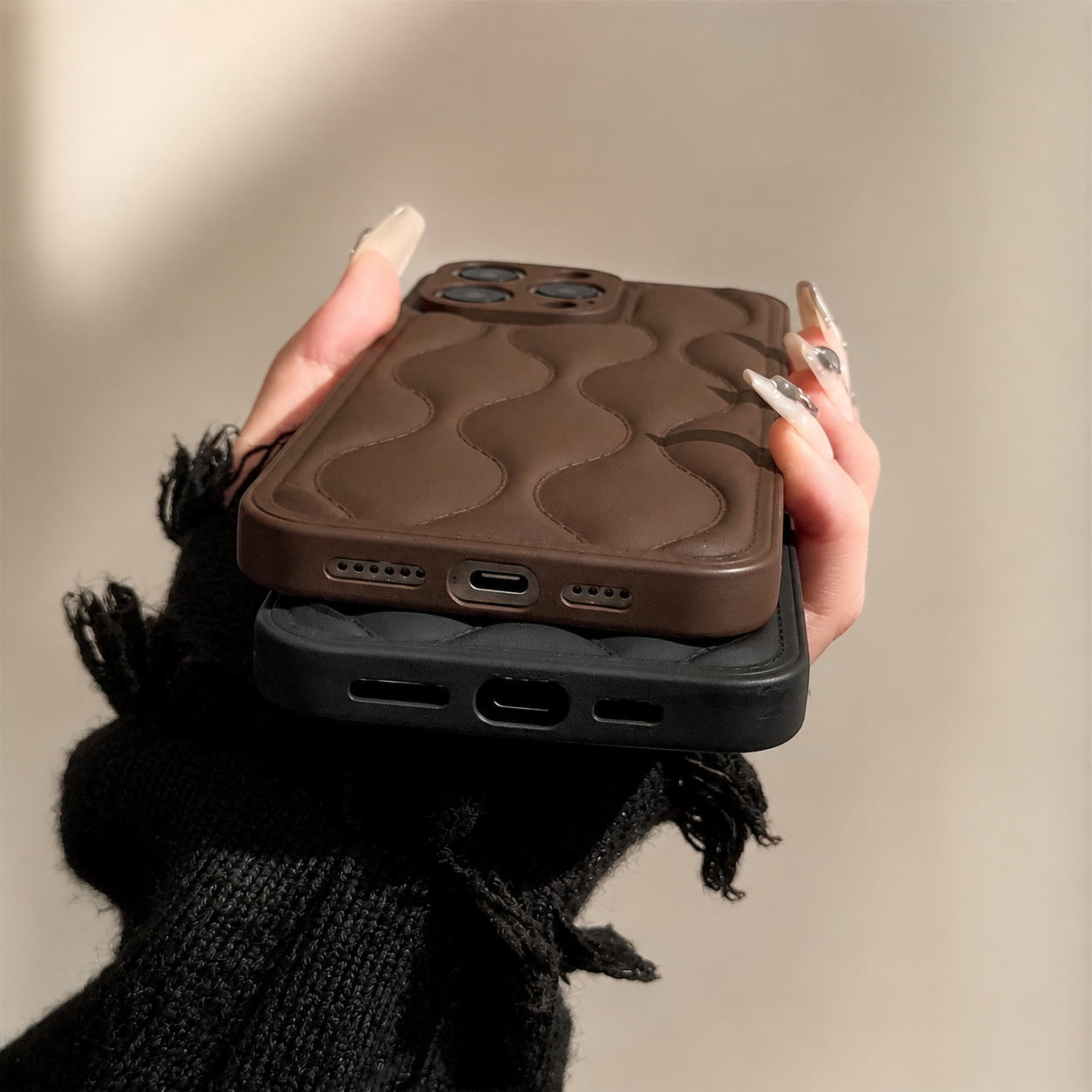 Premium iPhone Case MagSafe Compatible Leather 3D Wave Texture Shockproof Protective Cover Silicone Bumper Camera Lens Guard Slim Finish Grip