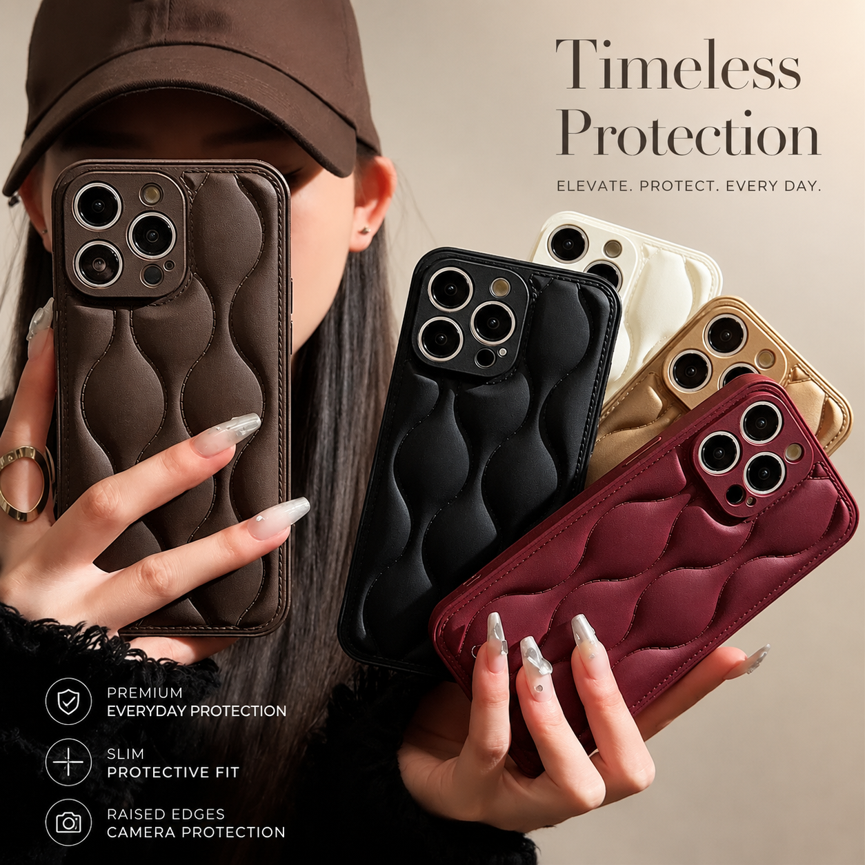 Premium iPhone Case MagSafe Compatible Leather 3D Wave Texture Shockproof Protective Cover Silicone Bumper Camera Lens Guard Slim Finish Grip