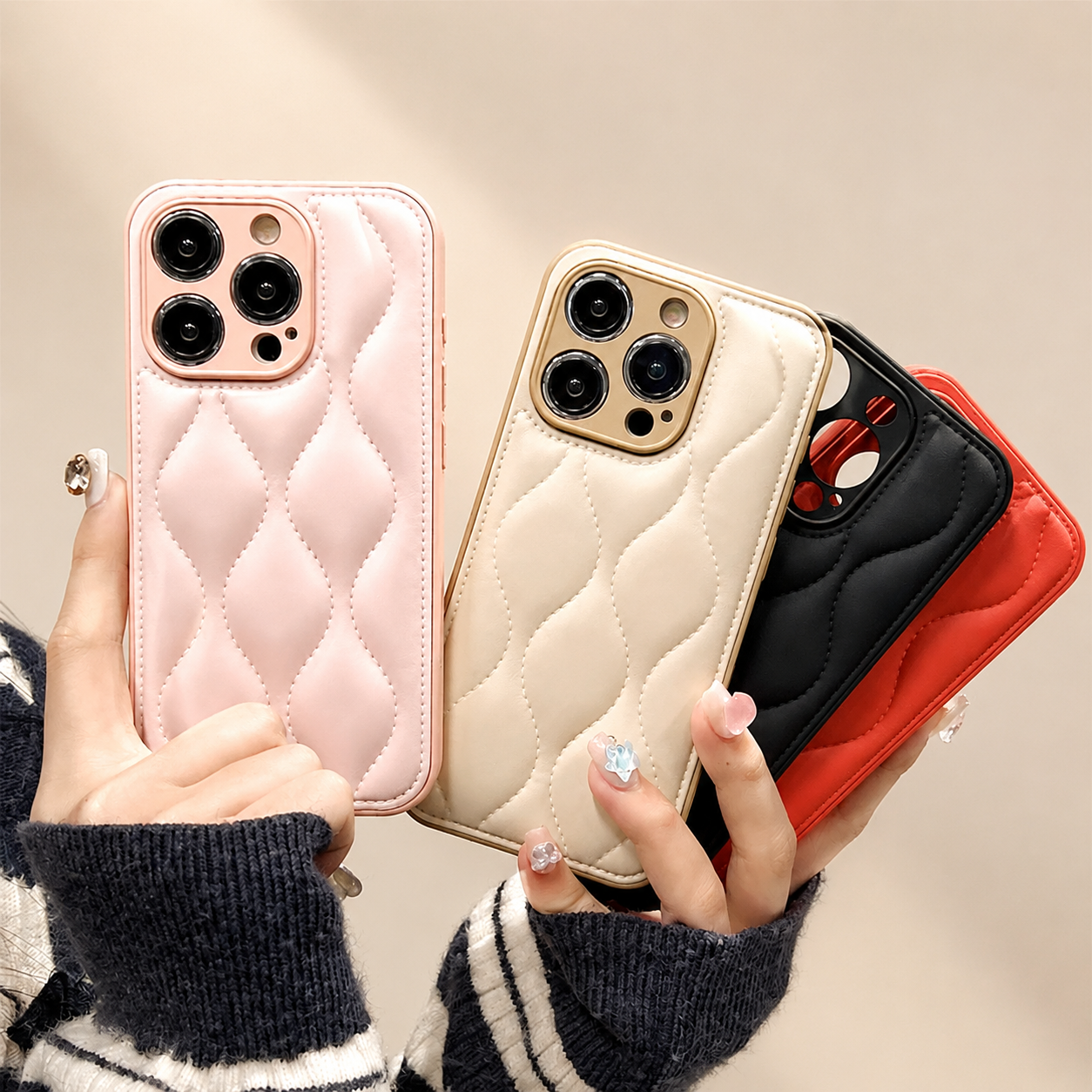 Premium iPhone Case MagSafe Compatible Leather 3D Wave Texture Shockproof Protective Cover Silicone Bumper Camera Lens Guard Slim Finish Grip