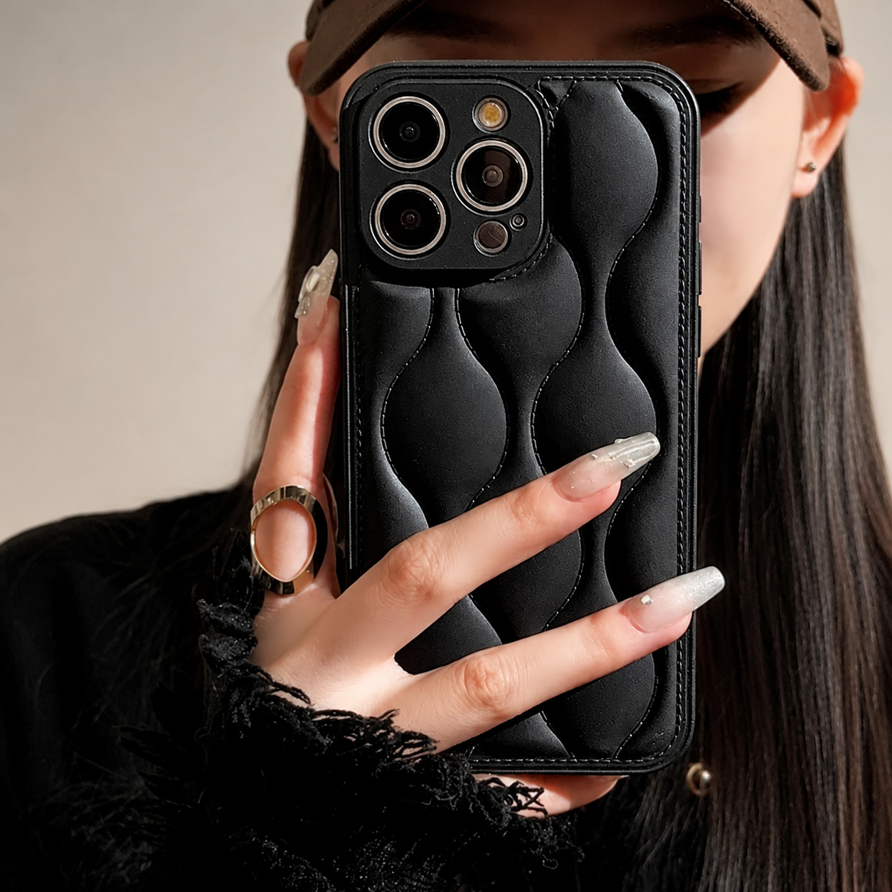 Premium iPhone Case MagSafe Compatible Leather 3D Wave Texture Shockproof Protective Cover Silicone Bumper Camera Lens Guard Slim Finish Grip