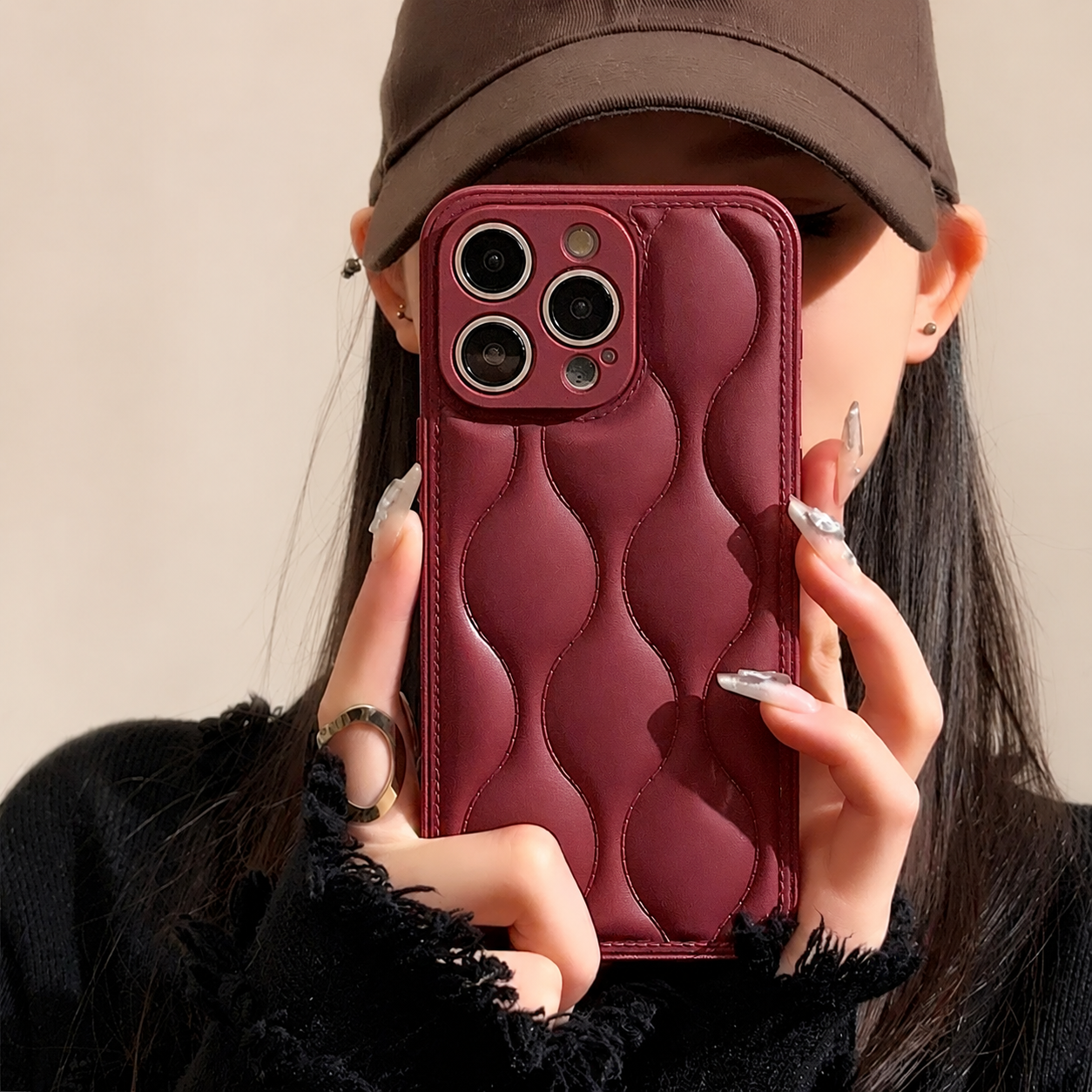 Premium iPhone Case MagSafe Compatible Leather 3D Wave Texture Shockproof Protective Cover Silicone Bumper Camera Lens Guard Slim Finish Grip
