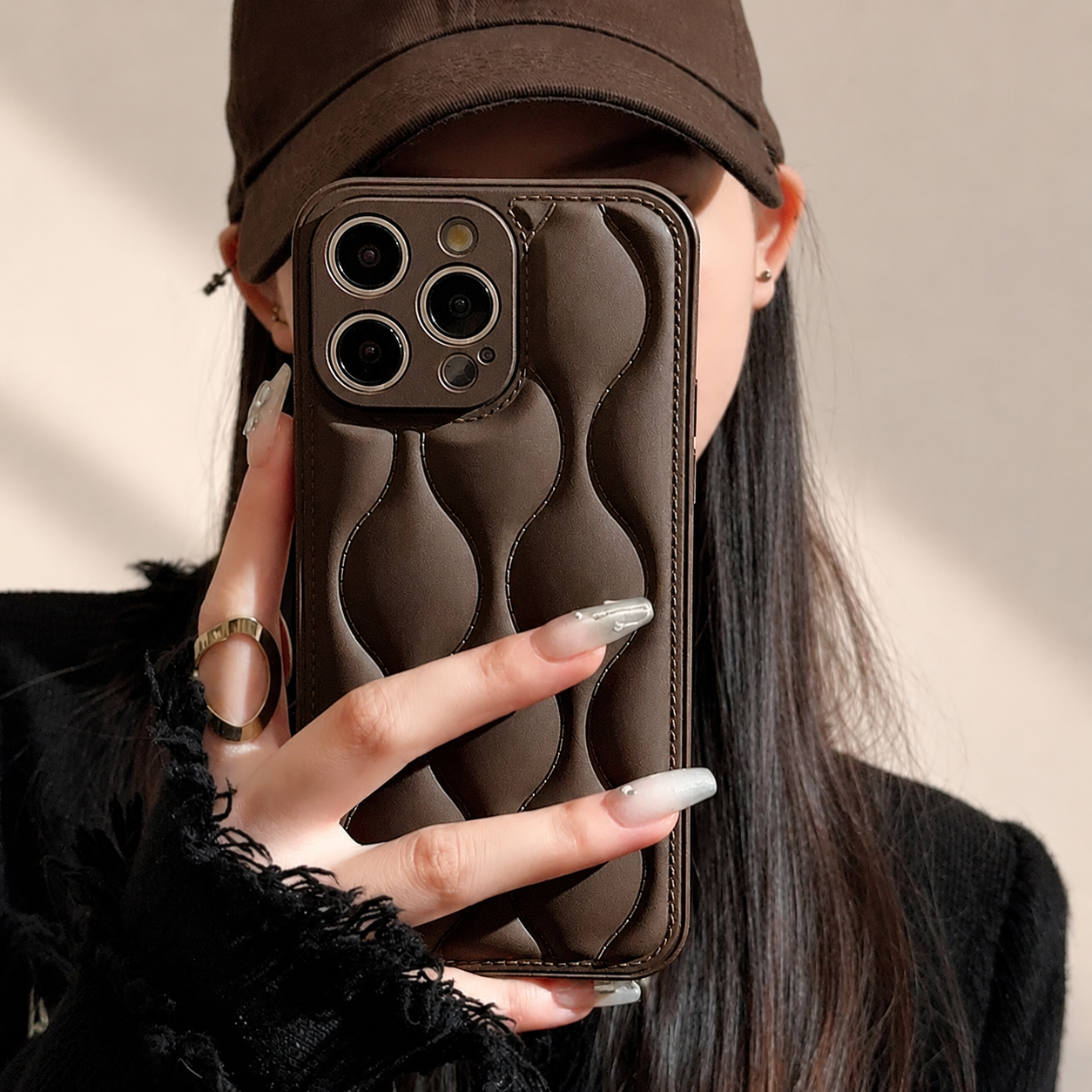 Premium iPhone Case MagSafe Compatible Leather 3D Wave Texture Shockproof Protective Cover Silicone Bumper Camera Lens Guard Slim Finish Grip