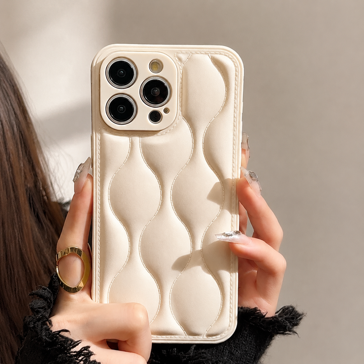 Premium iPhone Case MagSafe Compatible Leather 3D Wave Texture Shockproof Protective Cover Silicone Bumper Camera Lens Guard Slim Finish Grip