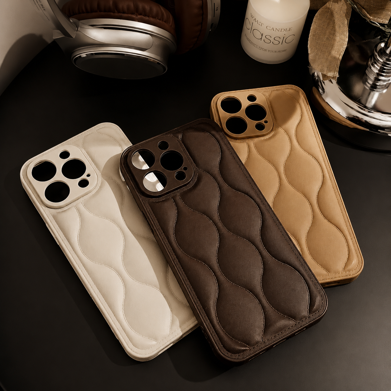 Premium iPhone Case MagSafe Compatible Leather 3D Wave Texture Shockproof Protective Cover Silicone Bumper Camera Lens Guard Slim Finish Grip