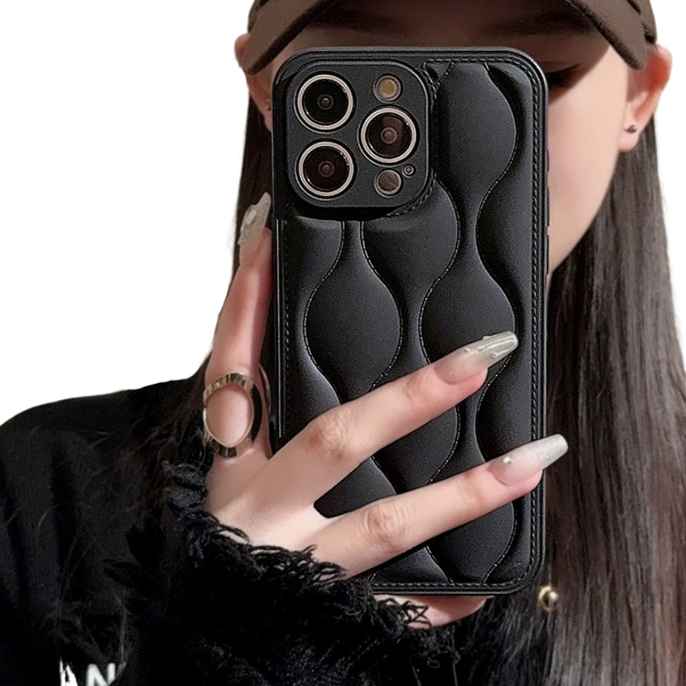 Premium iPhone Case MagSafe Compatible Leather 3D Wave Texture Shockproof Protective Cover Silicone Bumper Camera Lens Guard Slim Finish Grip