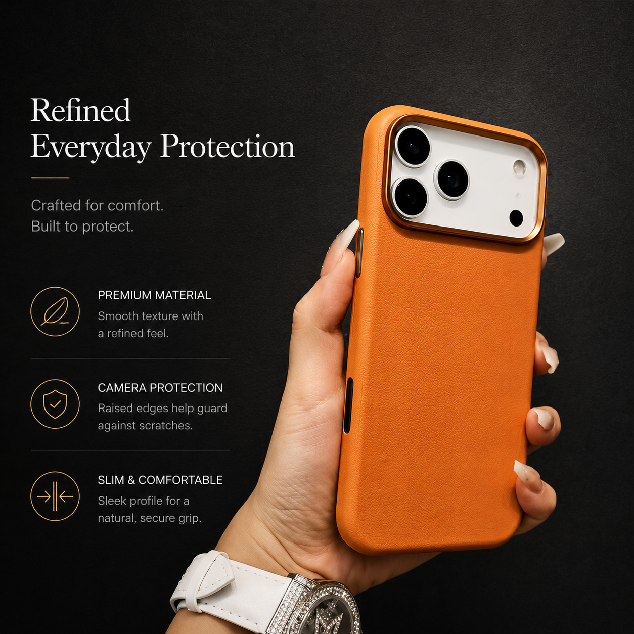 Premium iPhone Case MagSafe Compatible Leather Cover Camera Button Access Shockproof Anti Fingerprint Non Slip Grip Full Protection Design Durable Case