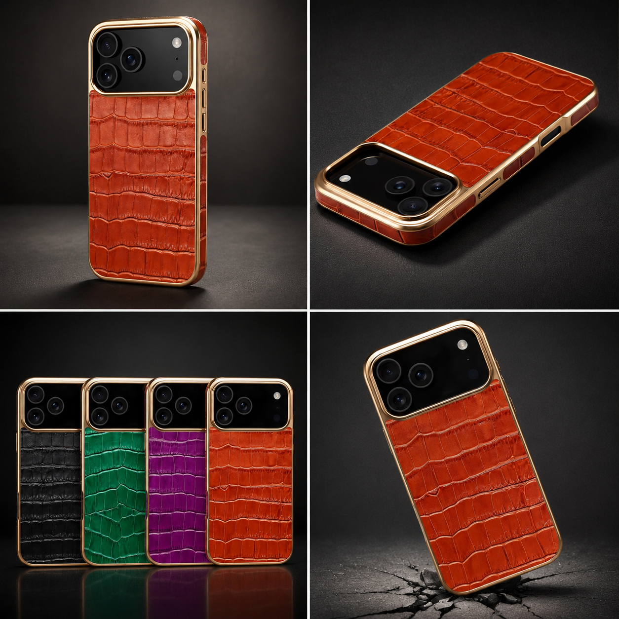 Premium iPhone Case MagSafe Compatible Leather Cover Crocodile Texture Camera Lens Protection Shockproof Anti Scratch Protective Back Shell