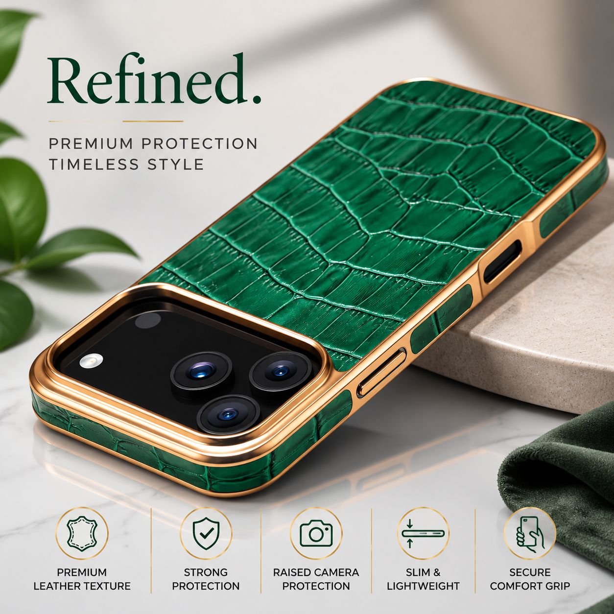 Premium iPhone Case MagSafe Compatible Leather Cover Crocodile Texture Camera Lens Protection Shockproof Anti Scratch Protective Back Shell