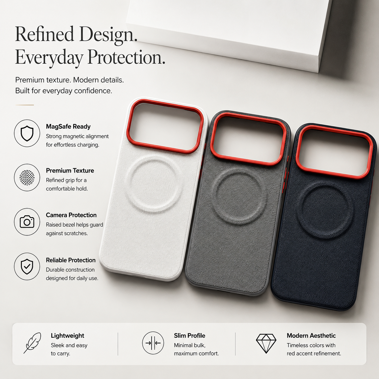 Premium iPhone Case MagSafe Compatible Leather Cover Diamond Texture Design Camera Lens Protection Shockproof Secure Grip Anti Scratch Full Coverage Design