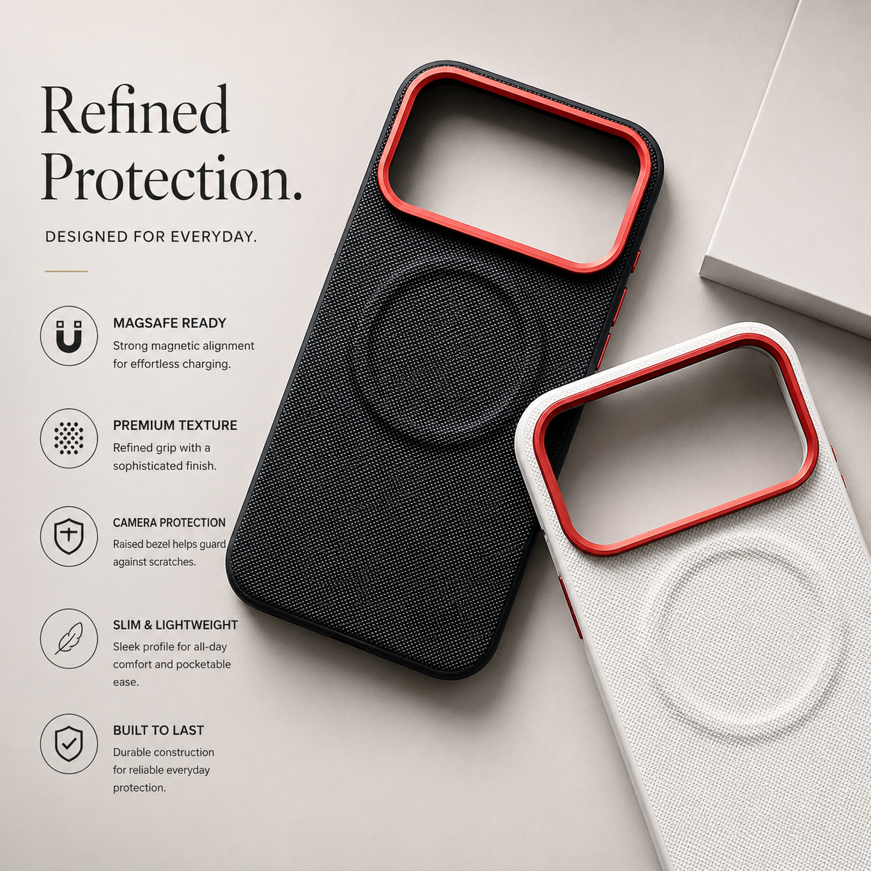 Premium iPhone Case MagSafe Compatible Leather Cover Diamond Texture Design Camera Lens Protection Shockproof Secure Grip Anti Scratch Full Coverage Design