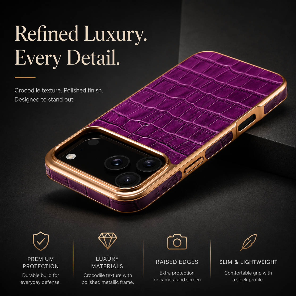 Premium iPhone Case MagSafe Compatible Leather Cover with Crocodile Texture Design, Camera Lens Protection, Anti Fingerprint Finish and Scratch Resistant Build