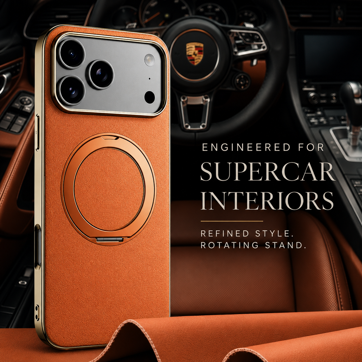 Premium iPhone Case MagSafe Compatible Leather Cover with Magnetic Ring Holder, Camera Lens Protection, Shockproof Design, Anti-Scratch Finish and Secure Grip