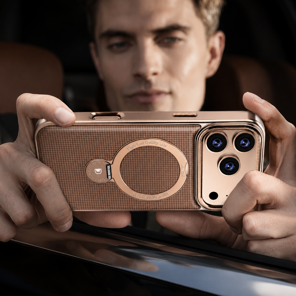 Premium iPhone Case MagSafe Compatible Leather Cover with Rotating Bracket Holder, Diamond Pattern Design, Shockproof Protection and Camera Lens Protection