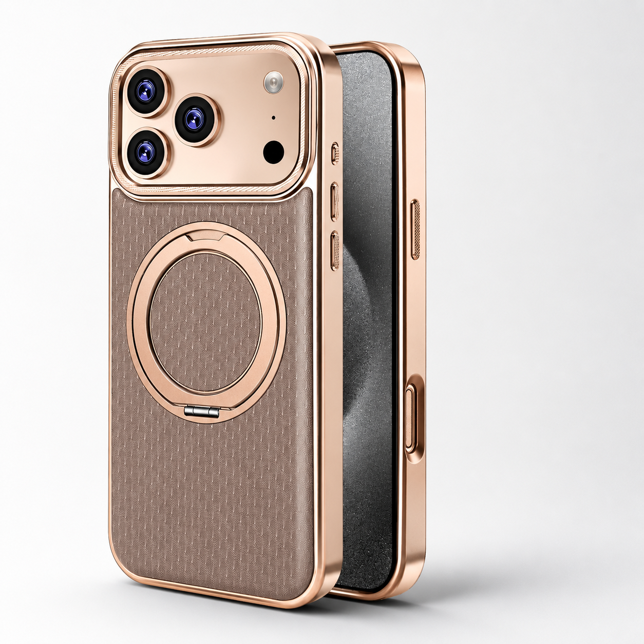 Premium iPhone Case MagSafe Compatible Leather Cover with Rotating Bracket Holder, Diamond Pattern Design, Shockproof Protection and Camera Lens Protection