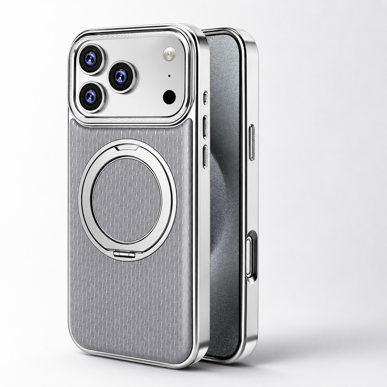 Premium iPhone Case MagSafe Compatible Leather Cover with Rotating Bracket Holder, Diamond Pattern Design, Shockproof Protection and Camera Lens Protection