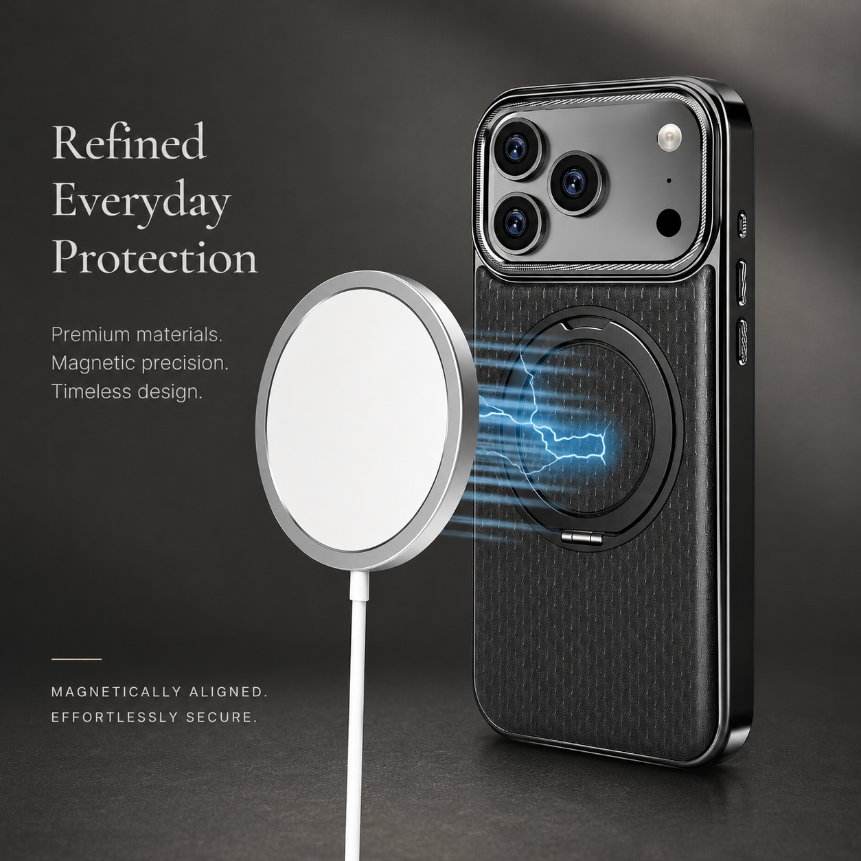 Premium iPhone Case MagSafe Compatible Leather Cover with Rotating Bracket Holder, Diamond Pattern Design, Shockproof Protection and Camera Lens Protection