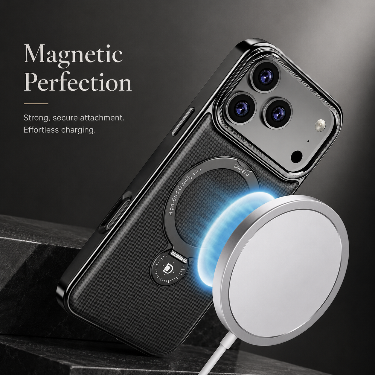 Premium iPhone Case MagSafe Compatible Leather Cover with Rotating Bracket Holder, Diamond Pattern Design, Shockproof Protection and Camera Lens Protection