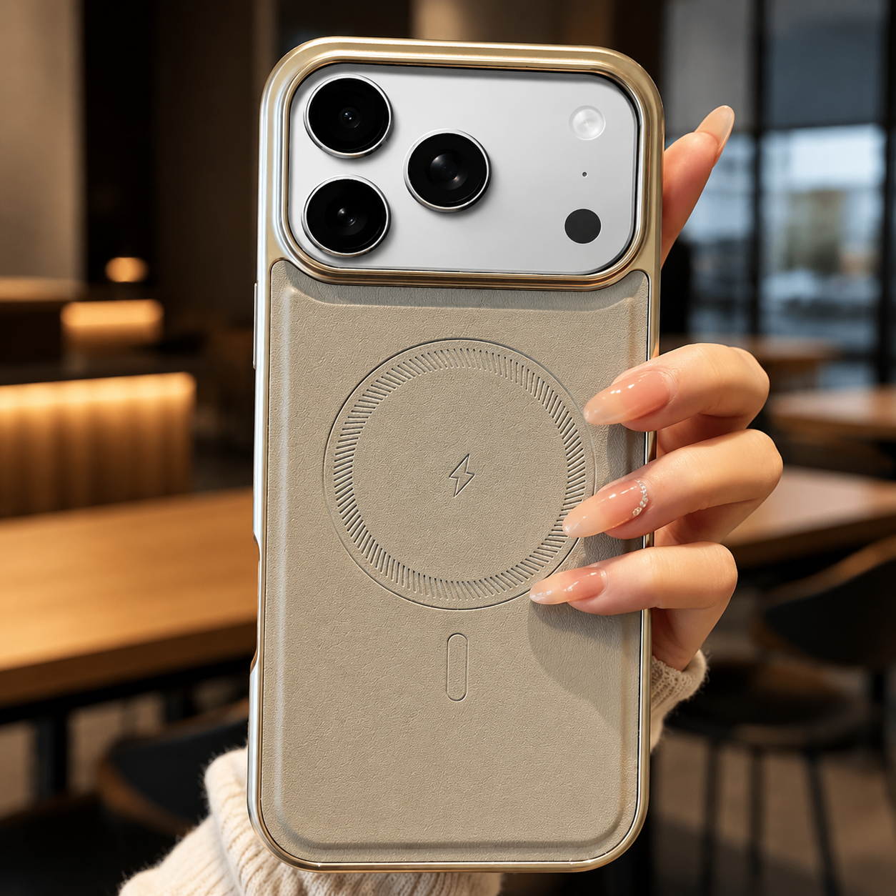 Premium iPhone Case MagSafe Compatible Leather Cover with Shockproof Plating Frame, Anti Fingerprint Surface, Original Business Style, Full Protection