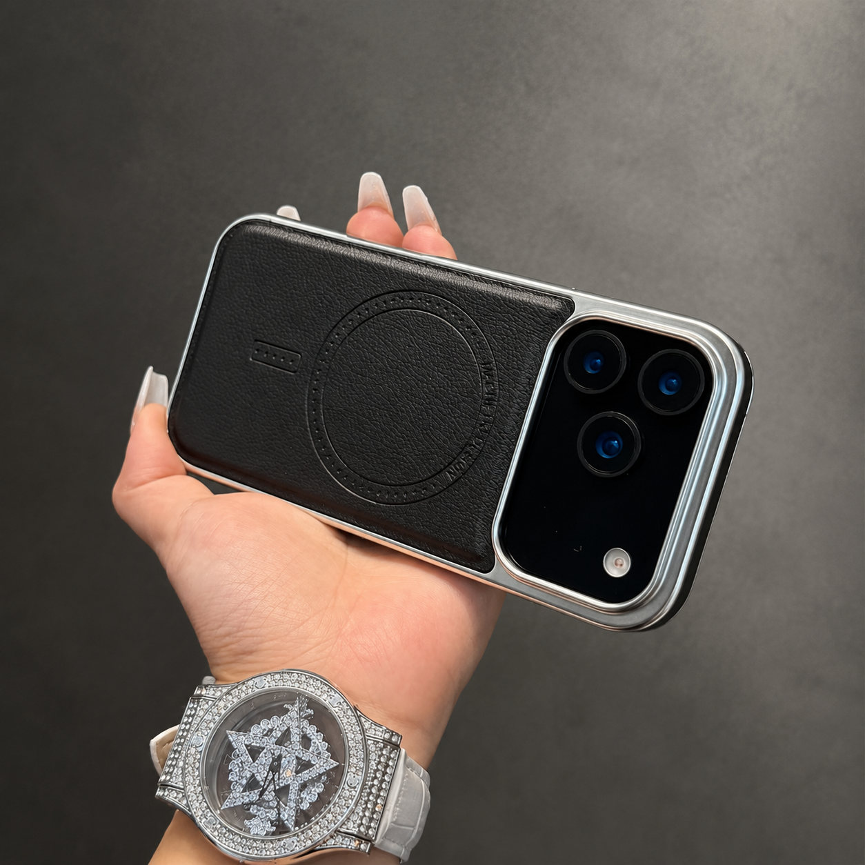 Premium iPhone Case MagSafe Compatible Leather Cover with Shockproof Plating Frame, Anti Fingerprint Surface, Original Business Style, Full Protection