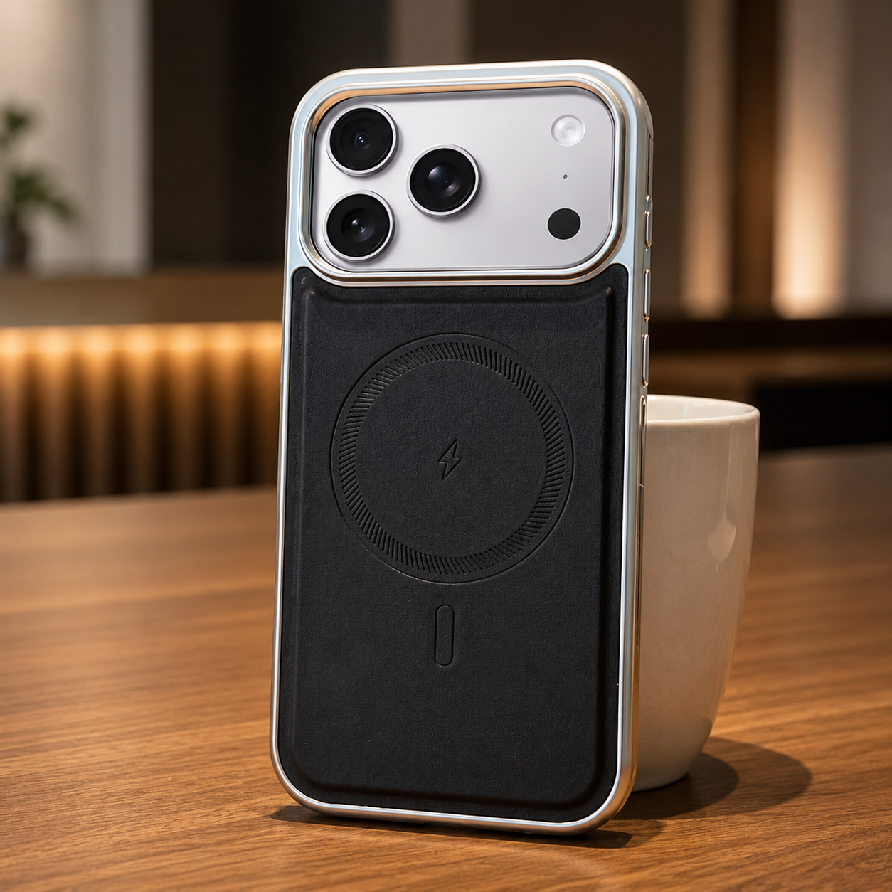 Premium iPhone Case MagSafe Compatible Leather Cover with Shockproof Plating Frame, Anti Fingerprint Surface, Original Business Style, Full Protection